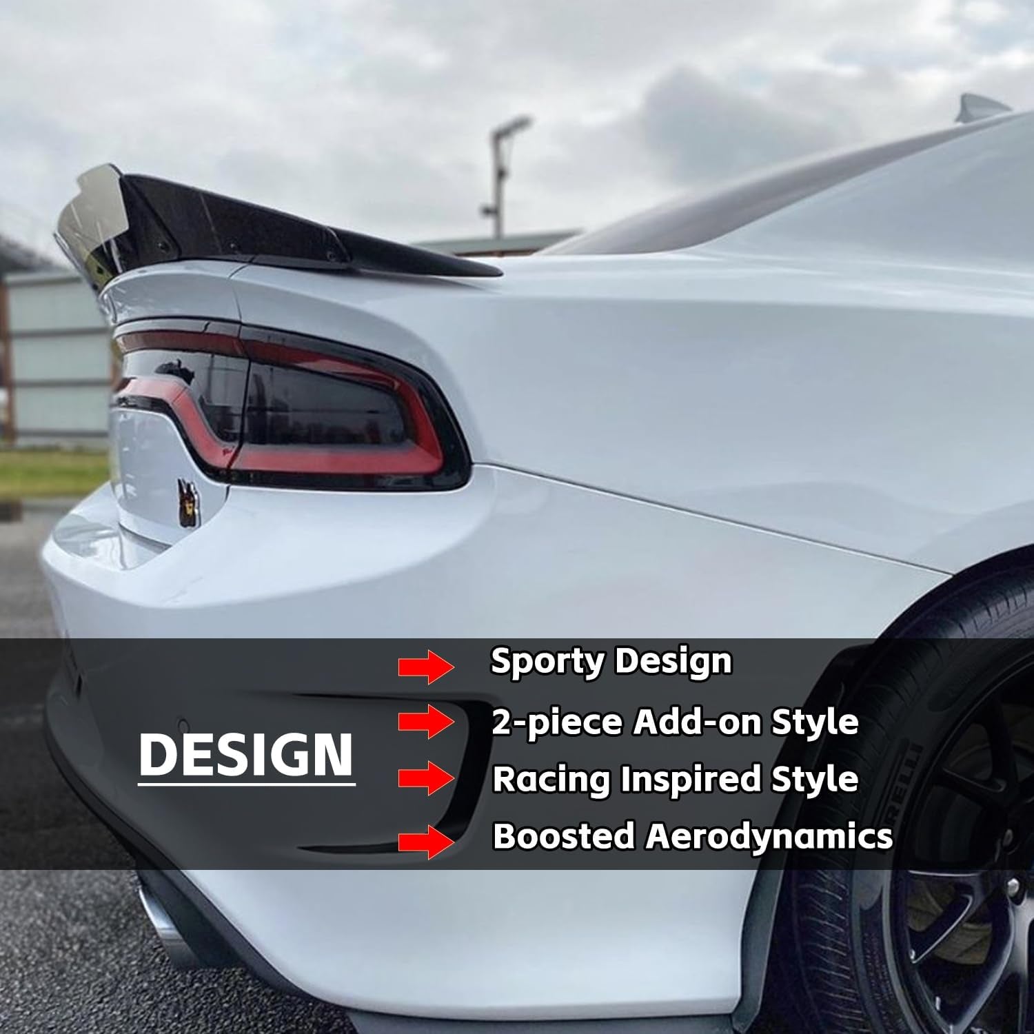 Venom V2 Rear Wickerbill Spoiler for Dodge Charger 2015-2024 SRT Scat Pack Hellcat Daytona -2 Pieces Add-On Style Wicker Bill Spoiler with Rivnut Tool (Gloss Black)