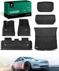 for Tesla Model Y 2025 2024 2023 2022 2021 2020 Floor Mats & Cargo Liners, (5-Seat, NOT Fit Model Y Juniper), All Weather Car Mats, 1St & 2Nd Row & Frunk Rear Trunk Mat, Set of 6, Black