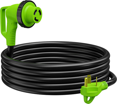 90 Degree 15' Power/Extension Cord with 30 AMP Male Standard / 30 AMP Female 90 Degree Locking Adapter (30 Amp - 15 Foot)