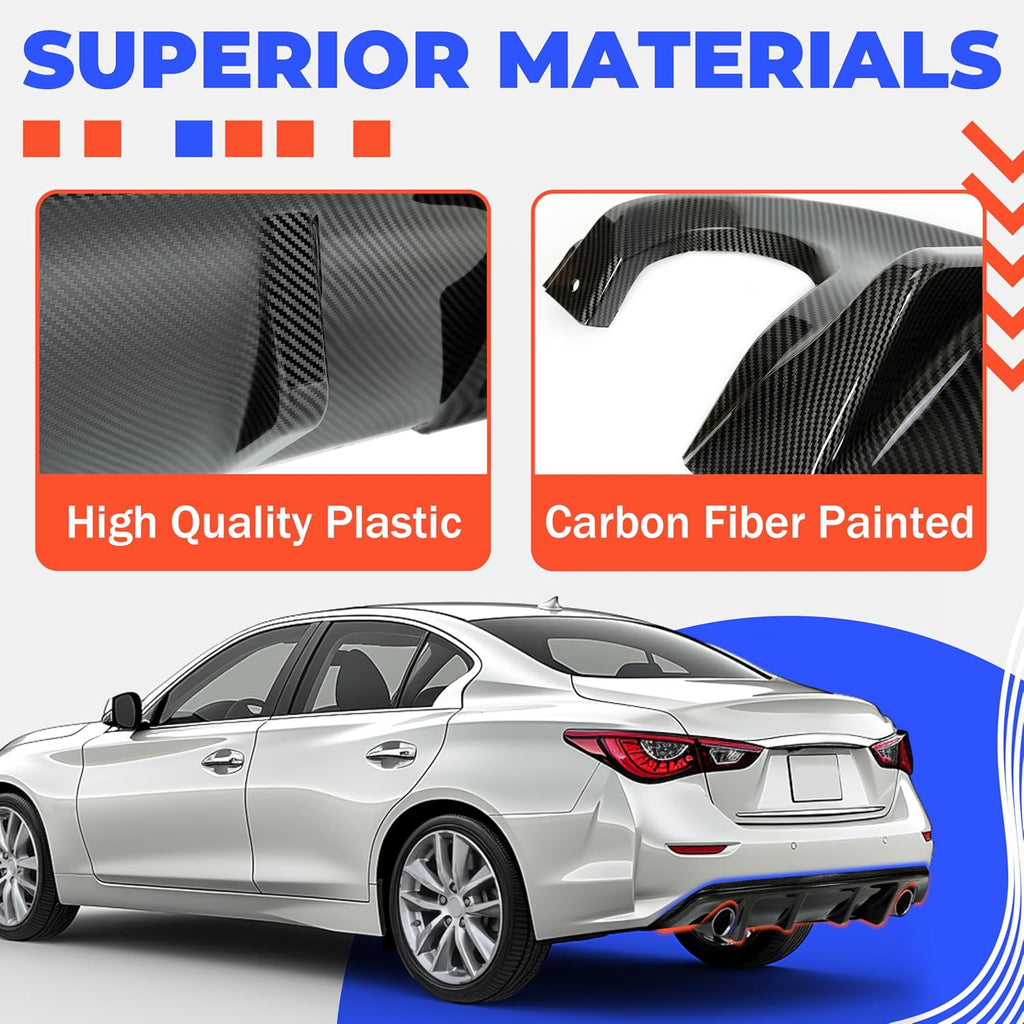 Rear Diffuser Compatible with 2014-2017 Infiniti Q50 Bumper Lip Spoiler Splitter Carbon Fiber Color Plastic