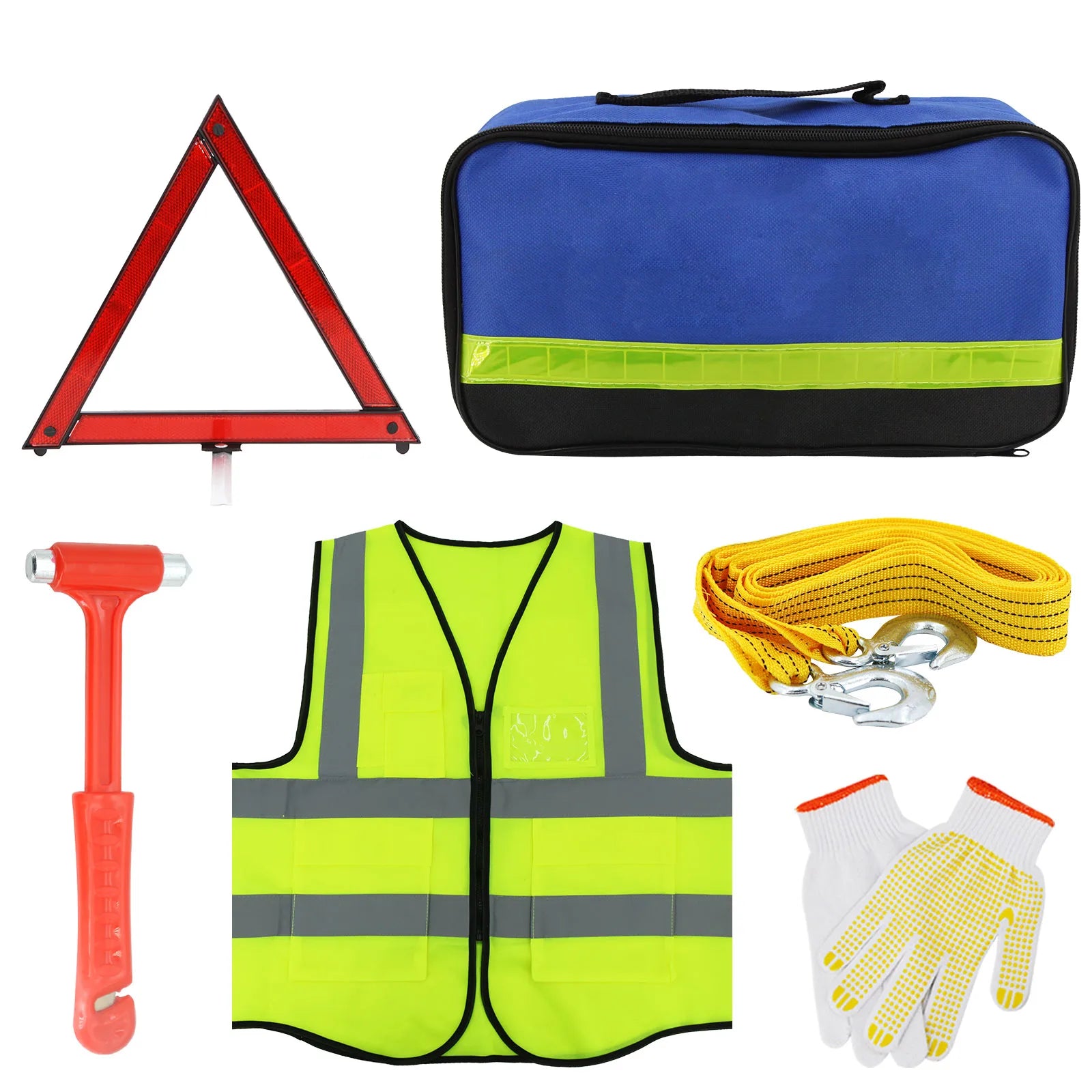 Car Emergency Roadside Assistance Kit Jumper Cable Tow Strap First Aid Supplies Multipurpose Pack Motorist Self-Defense Tool