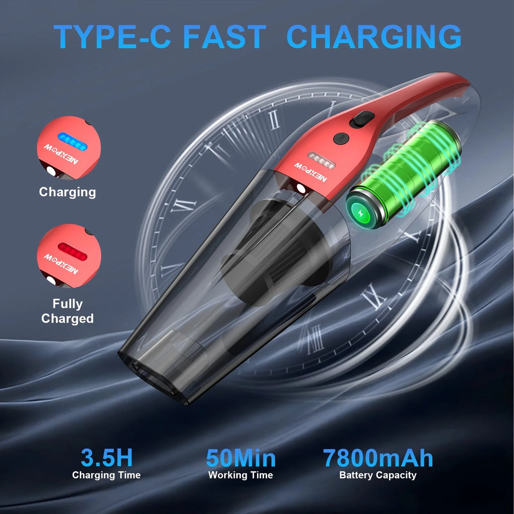 Car Vacuum Cleaner,10000Pa Rechargeable Cordless Handheld Vacuum with 800Ml Dust Cup & LED Light, Handheld Vacuum Cleaner for Car, Home and More