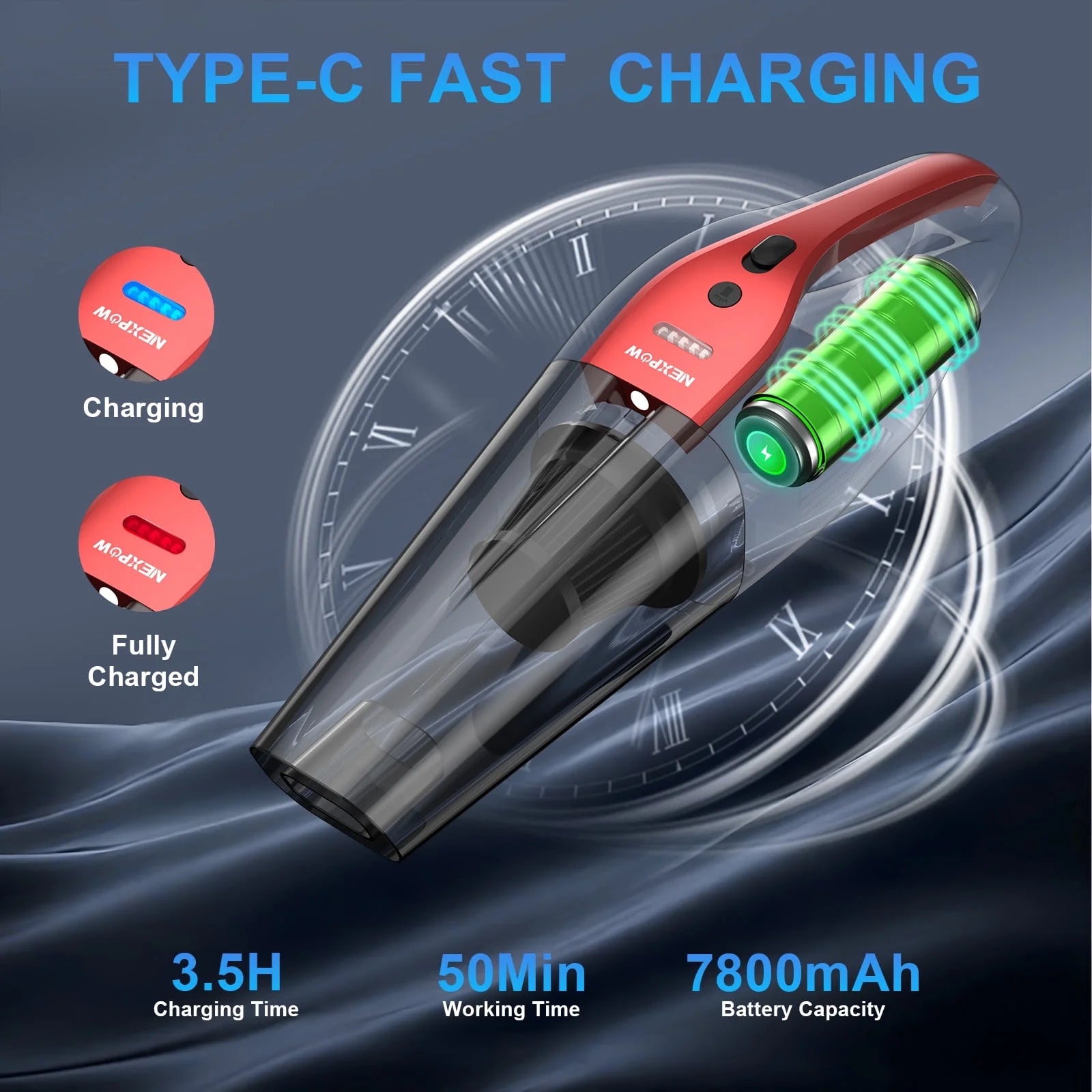 Car Vacuum Cleaner,10000Pa Rechargeable Cordless Handheld Vacuum with 800Ml Dust Cup & LED Light, Handheld Vacuum Cleaner for Car, Home and More