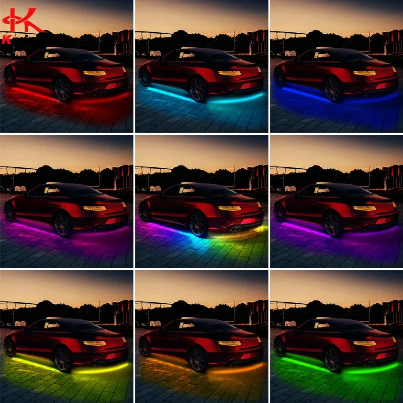 Car Underglow Neon LED Lights for Chassis Strip Light under Car Floor Lighting Auto Atmosphere Lamp Underlights RGB Colorful