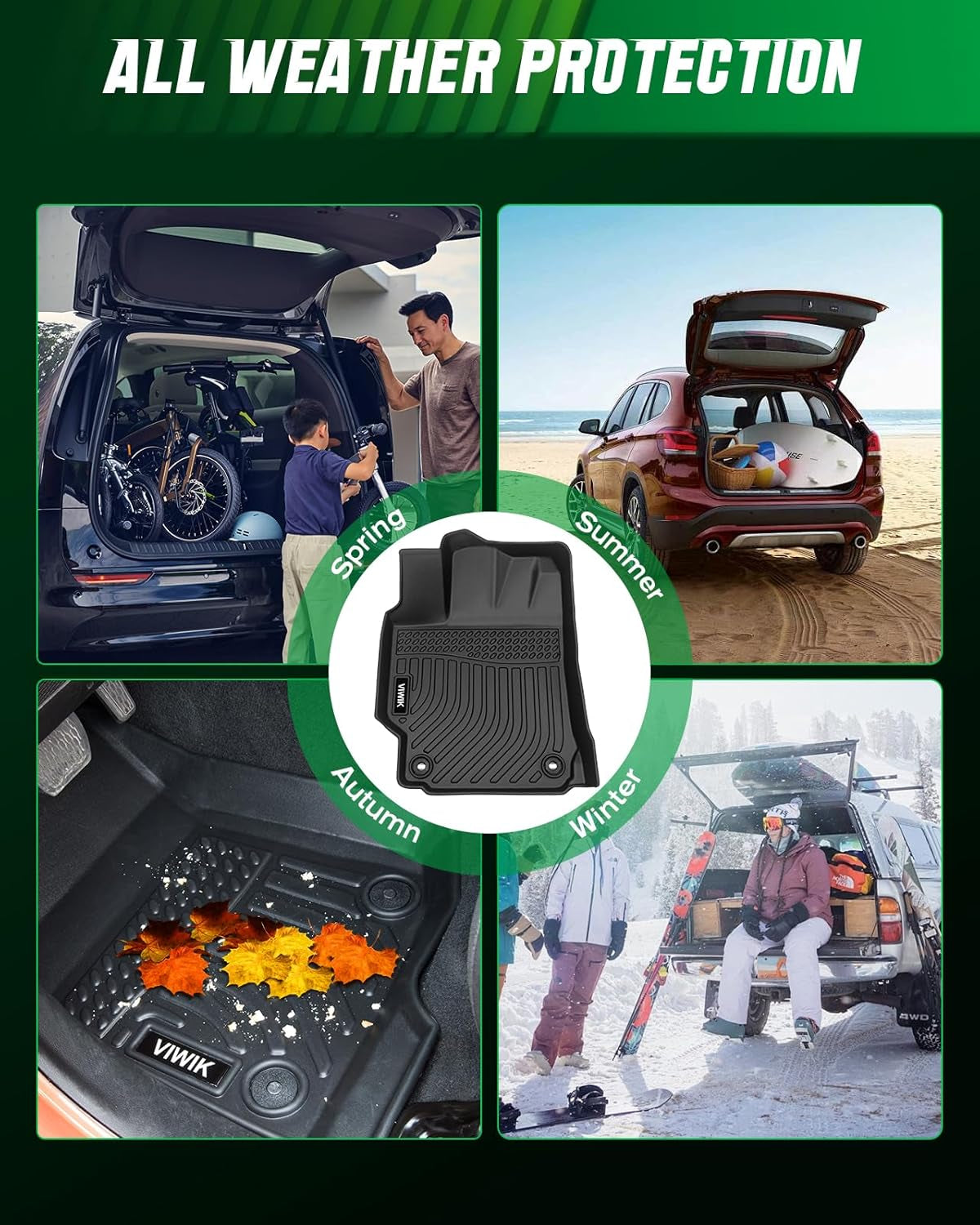 TPE Floor Mats Custom for Dodge Grand Caravan 7 Seat 2011-2020,All Weather Car Mats Compatible for Town & Country (Stow'N Go Only) 2008-2016, Full Set Automotive Floor Mats,1St 2Nd 3Rd Row, 4Pcs