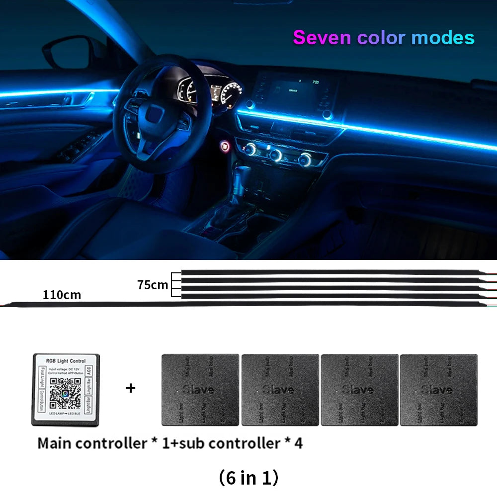 Universal LED Ambient Light Car Interior Symphony Fullcolor Streamer RGB 64Color Hidden Acrylic Strip Decoration Atmosphere Lamp