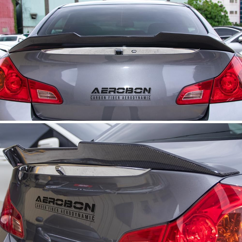 Real Carbon Fiber Trunk Spoiler Compatible with 2007-2014 Infiniti G35, G37, G25, Q40 4-Door Sedan Rear Spoiler (H Style) High Kick