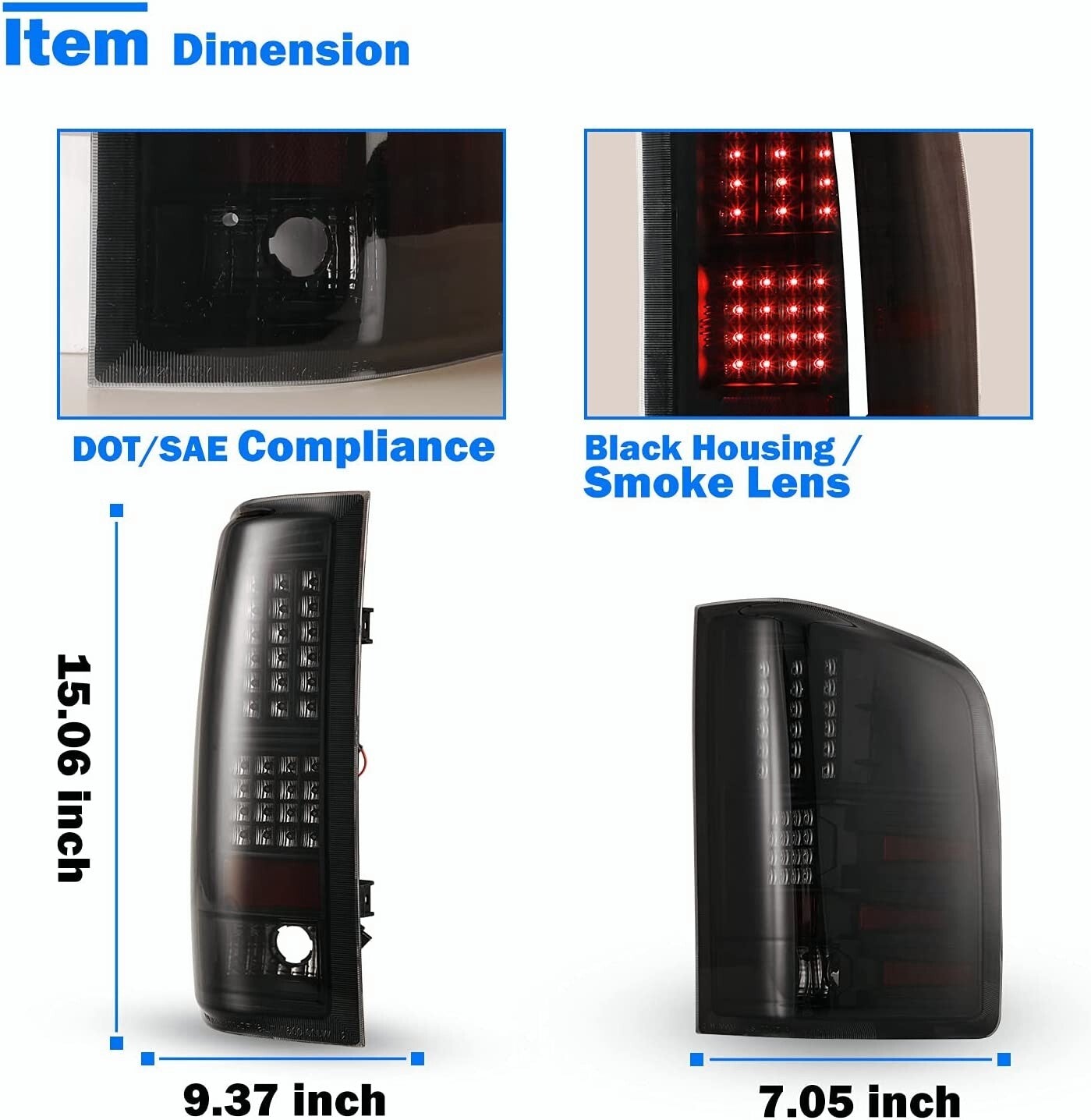 For 2007-2013 Chevy Silverado 1500 2500HD LED Tail Lights Brake Lamp Black Smoke