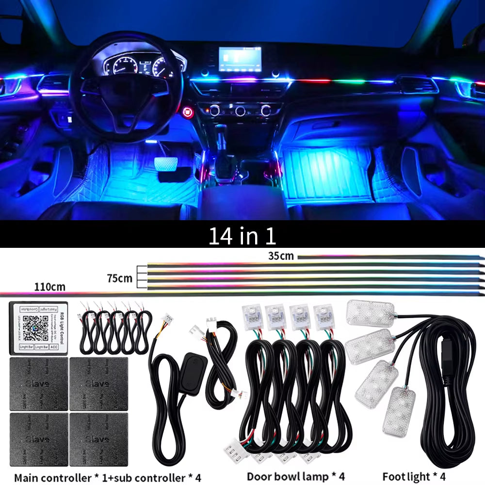 Universal LED Ambient Light Car Interior Symphony Fullcolor Streamer RGB 64Color Hidden Acrylic Strip Decoration Atmosphere Lamp