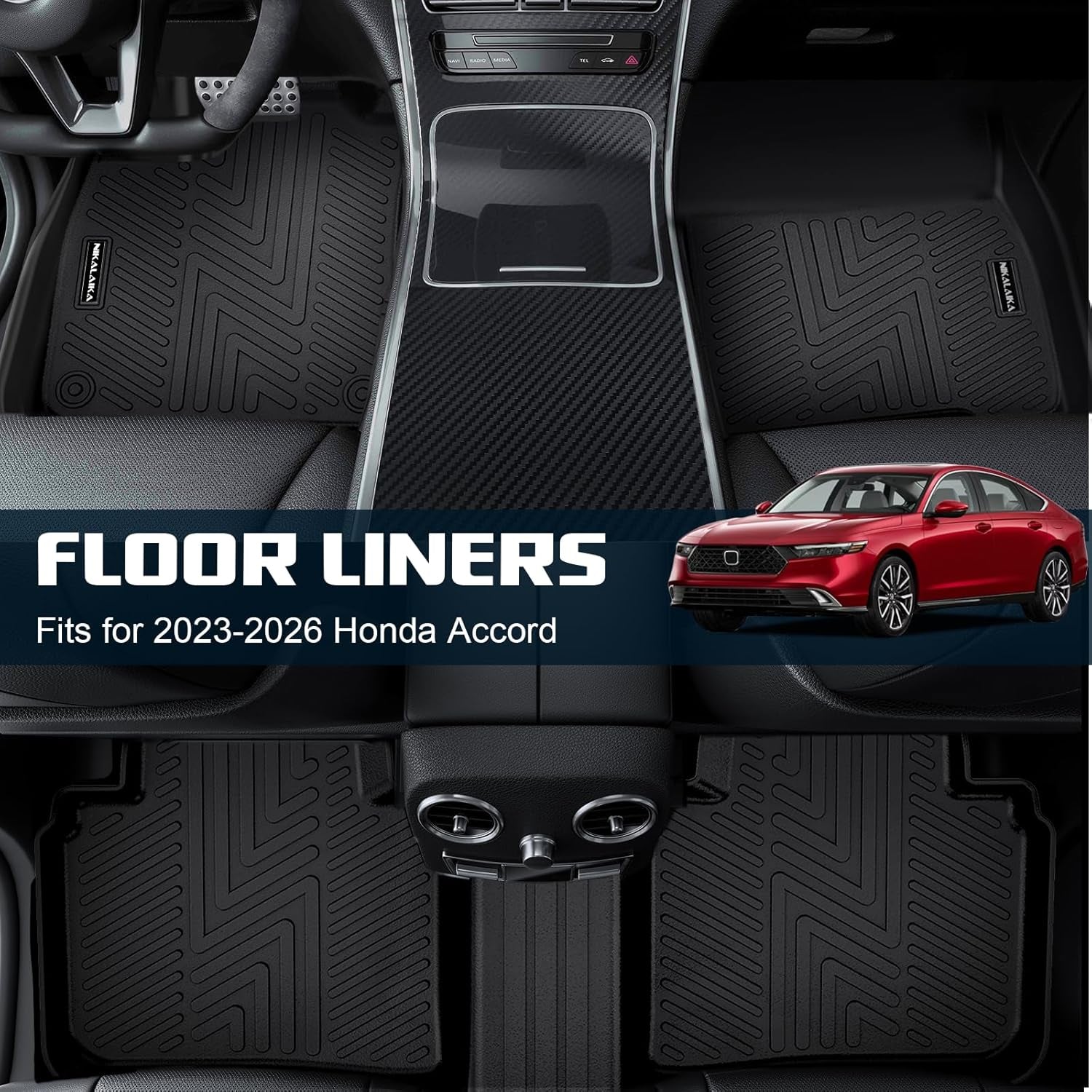 Floor Mats for 2026 2025 2024 2023 Honda Accord (Include Hybrid) All Weather Protection TPE Rubber Floor Liners for Honda Accord 2024 Hybrid Accessories, Odorless Anti-Slip, 1St & 2Nd Row, Black