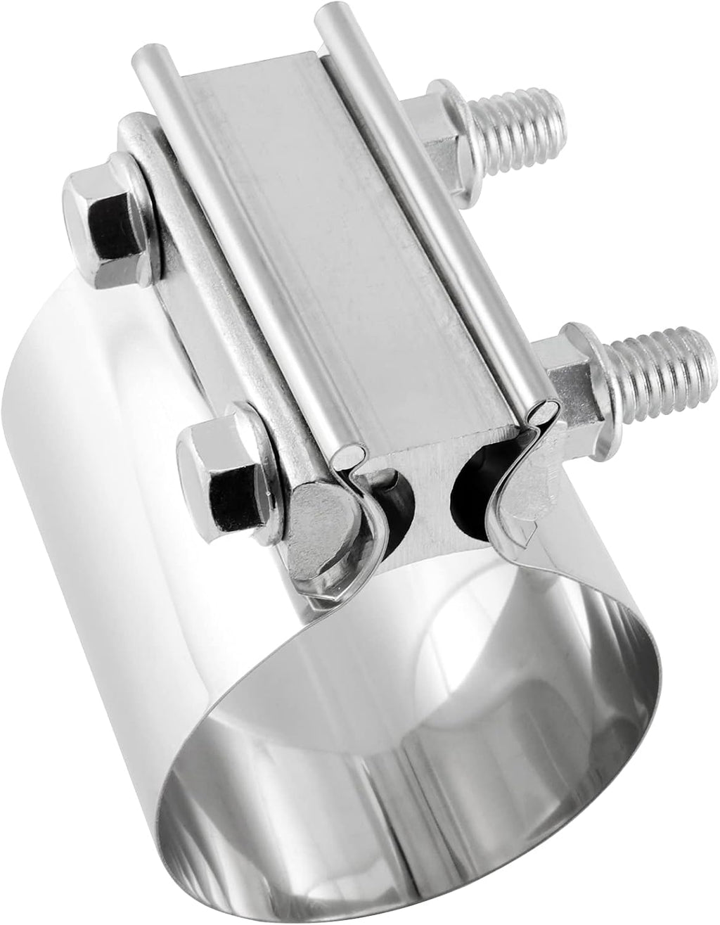 4 Pack 2.5 Inches Butt Joint Exhaust Clamp Sleeve, Stainless Steel Butt Joint Exhaust Seal Band Clamp Exhaust Coupler for 2.5-Inch OD Exhaust Pipes, Mufflers Connection