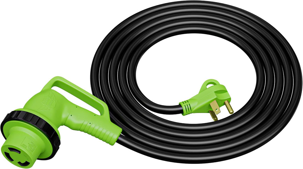 90 Degree 15' Power/Extension Cord with 30 AMP Male Standard / 30 AMP Female 90 Degree Locking Adapter (30 Amp - 15 Foot)