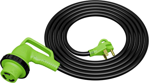90 Degree 15' Power/Extension Cord with 30 AMP Male Standard / 30 AMP Female 90 Degree Locking Adapter (30 Amp - 15 Foot)