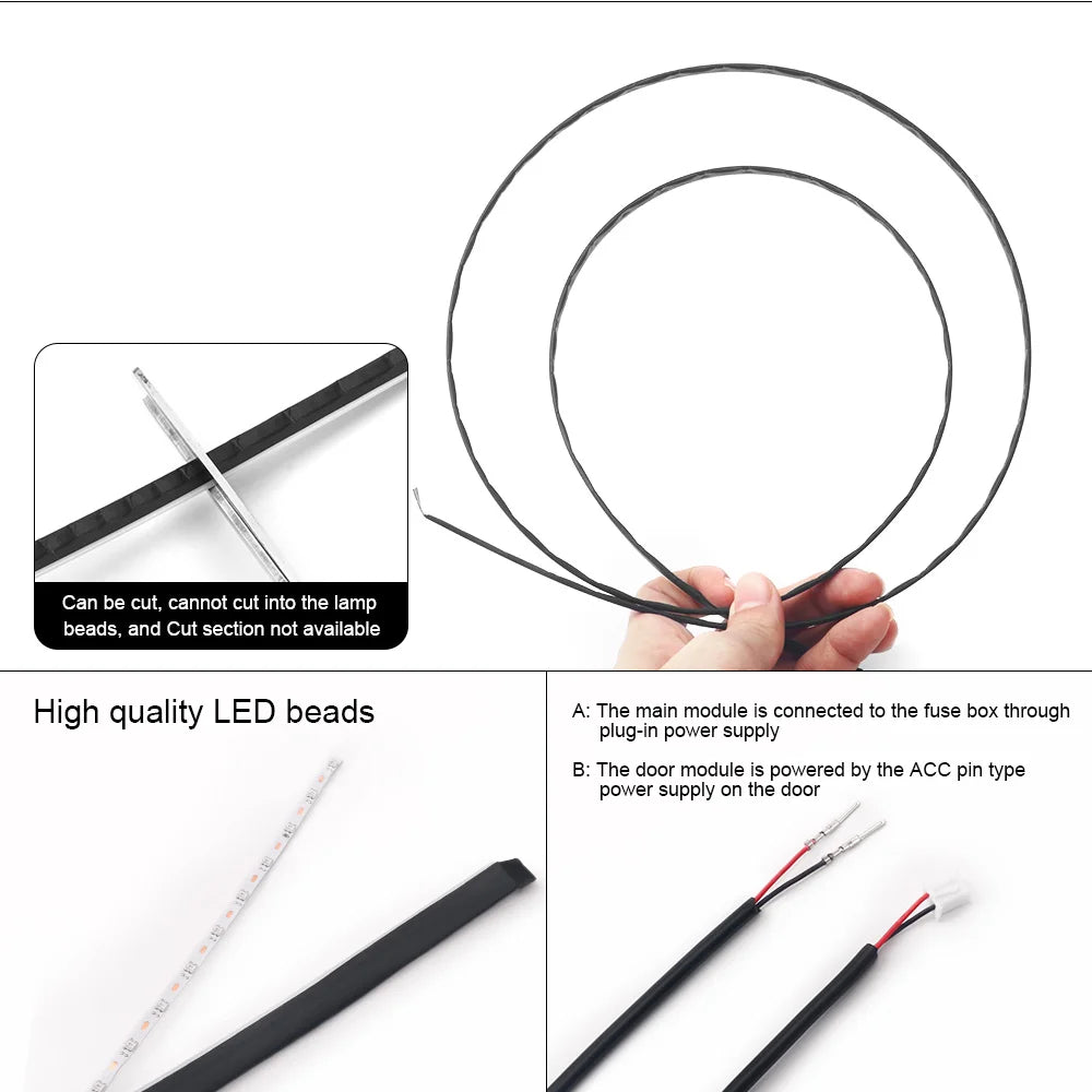 Universal LED Ambient Light Car Interior Symphony Fullcolor Streamer RGB 64Color Hidden Acrylic Strip Decoration Atmosphere Lamp