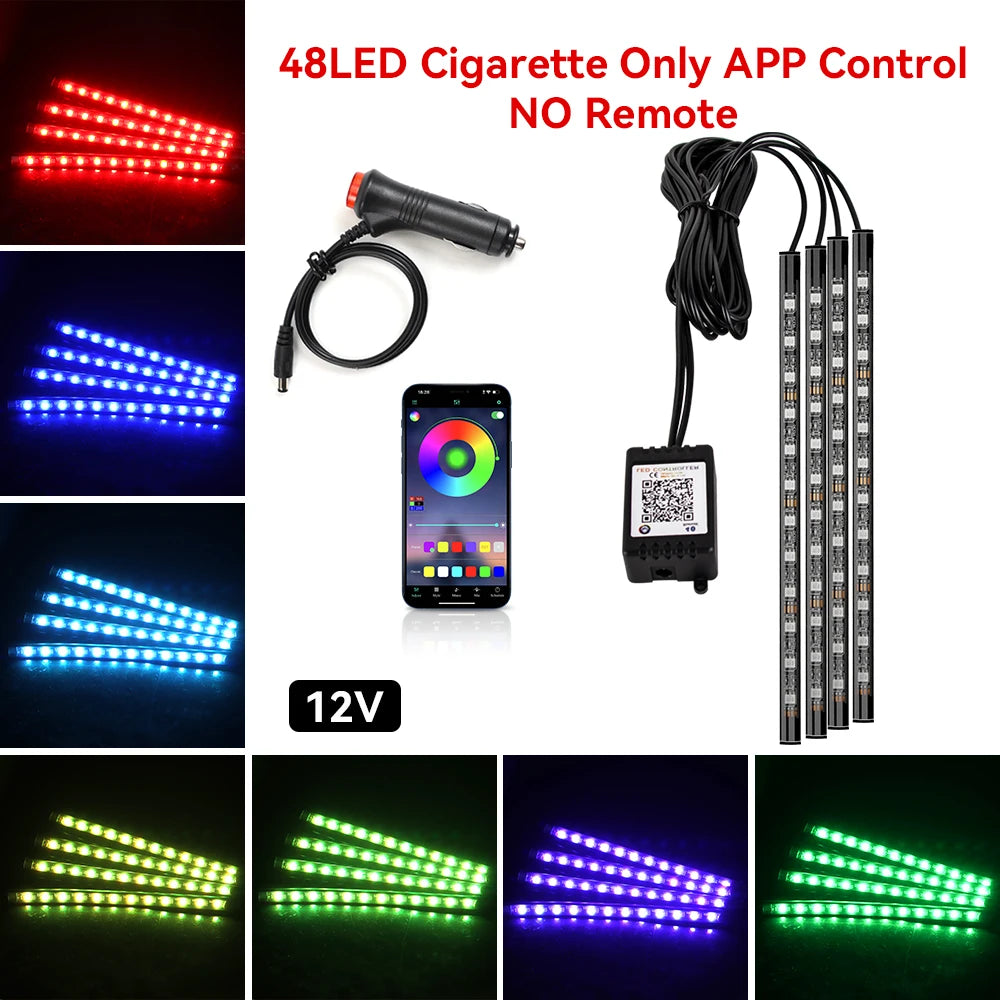 Neon 36 48 72 LED Car Interior Ambient Foot Light Kit Backlight Remote App Music Control Auto RGB Atmosphere Decorative Lamp