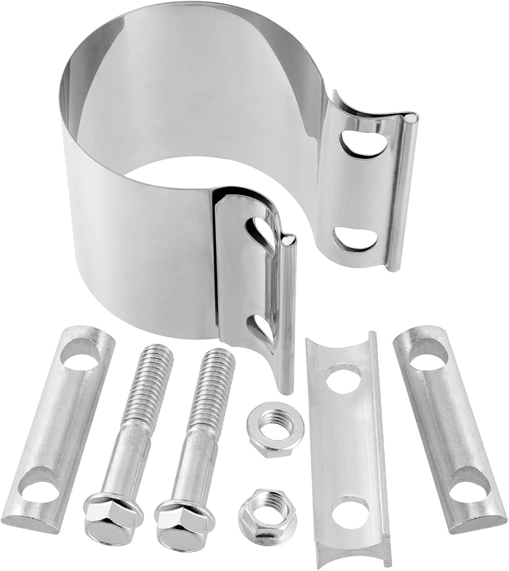 4 Pack 2.5 Inches Butt Joint Exhaust Clamp Sleeve, Stainless Steel Butt Joint Exhaust Seal Band Clamp Exhaust Coupler for 2.5-Inch OD Exhaust Pipes, Mufflers Connection