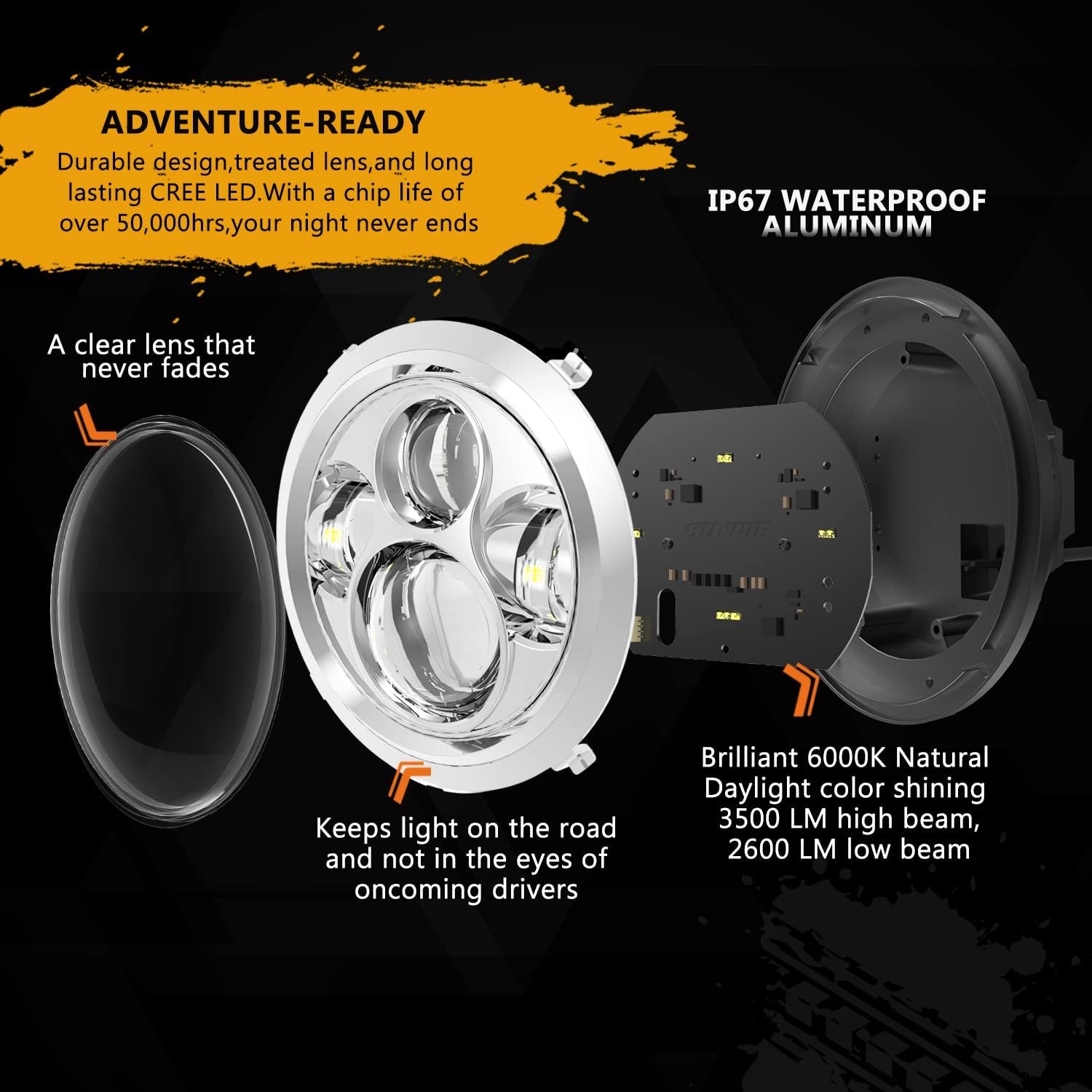 SUNPIE 7" LED Headlights Black for H Arley Motorcycles DAYMAKER LED LIGHT BULB