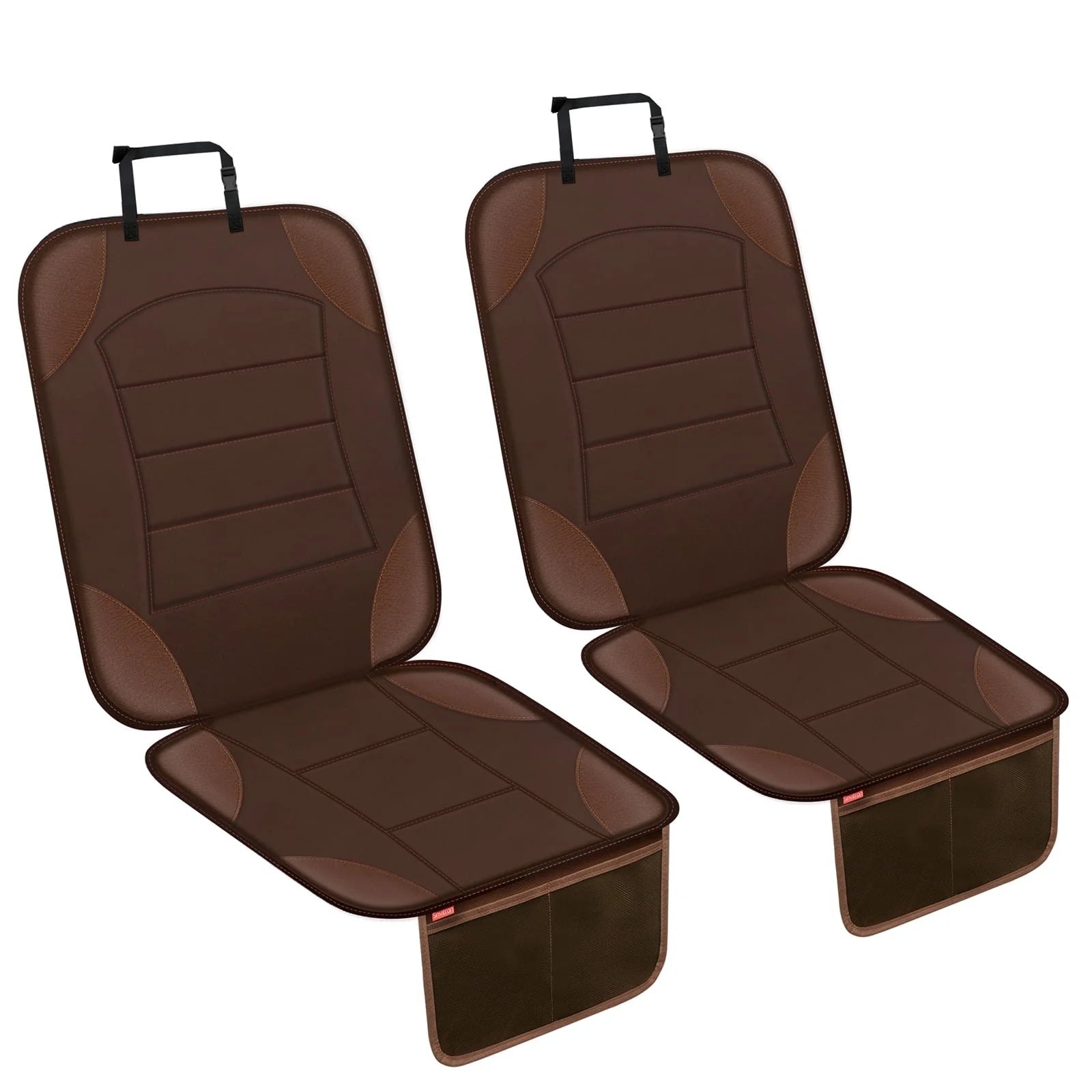 Car Seat Protector for Car Seat - Waterproof Non-Slip Leather Mat with 2 Mesh Pockets, Universal Seat Cover for Baby, Pets & Vehicles(2-Pack, Brown)