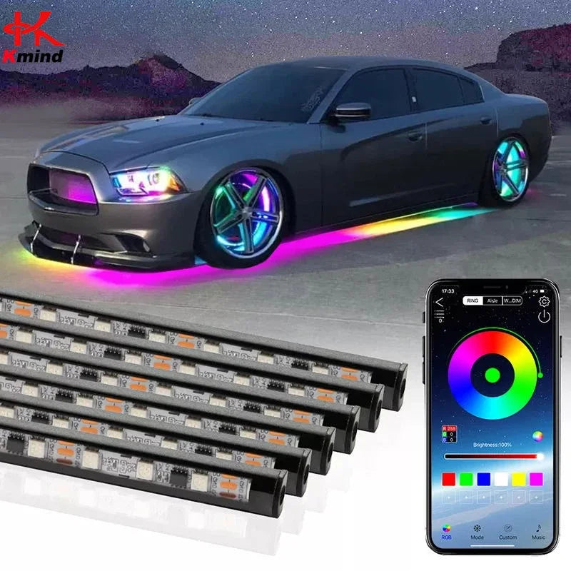 Car Underglow Neon LED Lights for Chassis Strip Light under Car Floor Lighting Auto Atmosphere Lamp Underlights RGB Colorful