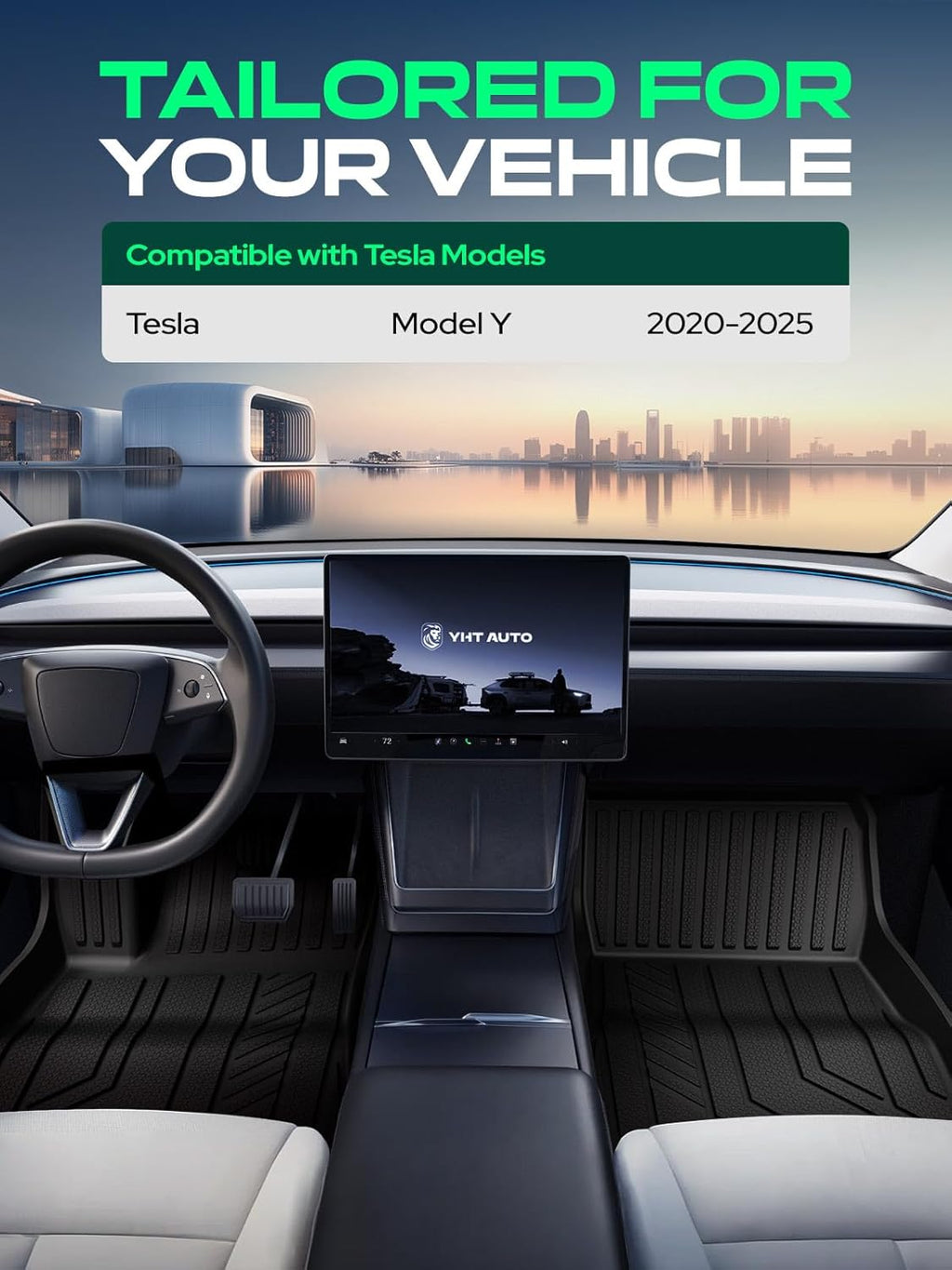 for Tesla Model Y 2025 2024 2023 2022 2021 2020 Floor Mats & Cargo Liners, (5-Seat, NOT Fit Model Y Juniper), All Weather Car Mats, 1St & 2Nd Row & Frunk Rear Trunk Mat, Set of 6, Black