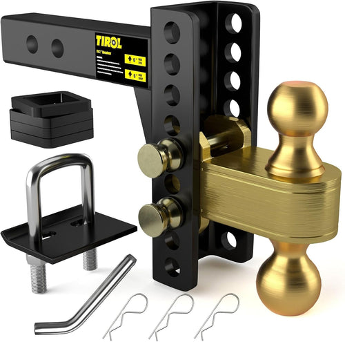 Adjustable Trailer Hitch - Fits 2'' Receiver, 6 Drop/Rise Drop Hitch, 2'' & 2-5/16'' Ball Hitches, Dual Balls 25000 LBS Capacity - Tow Hitch for Heavy Duty Truck with Hitch Tight (6 Inch Drop)