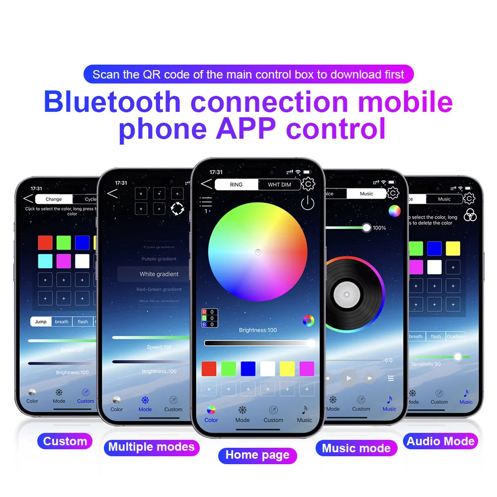 Universal LED Ambient Light Car Interior Symphony Fullcolor Streamer RGB 64Color Hidden Acrylic Strip Decoration Atmosphere Lamp
