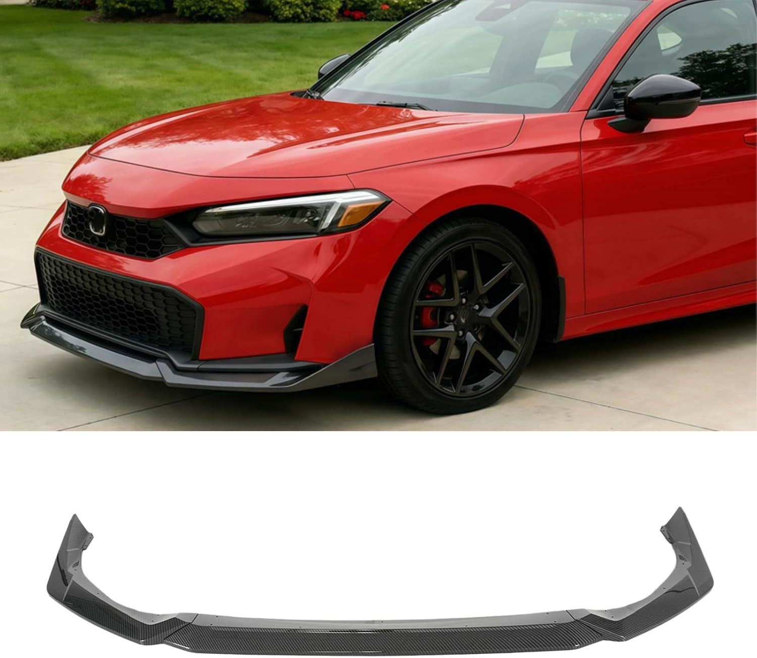 Front Bumper Lip Splittert for Civic Sedan & Hatchback 2025 2026 Yofer Style ABS Frontr Lip Kit 3Pcs(Carbon Fiber Print)