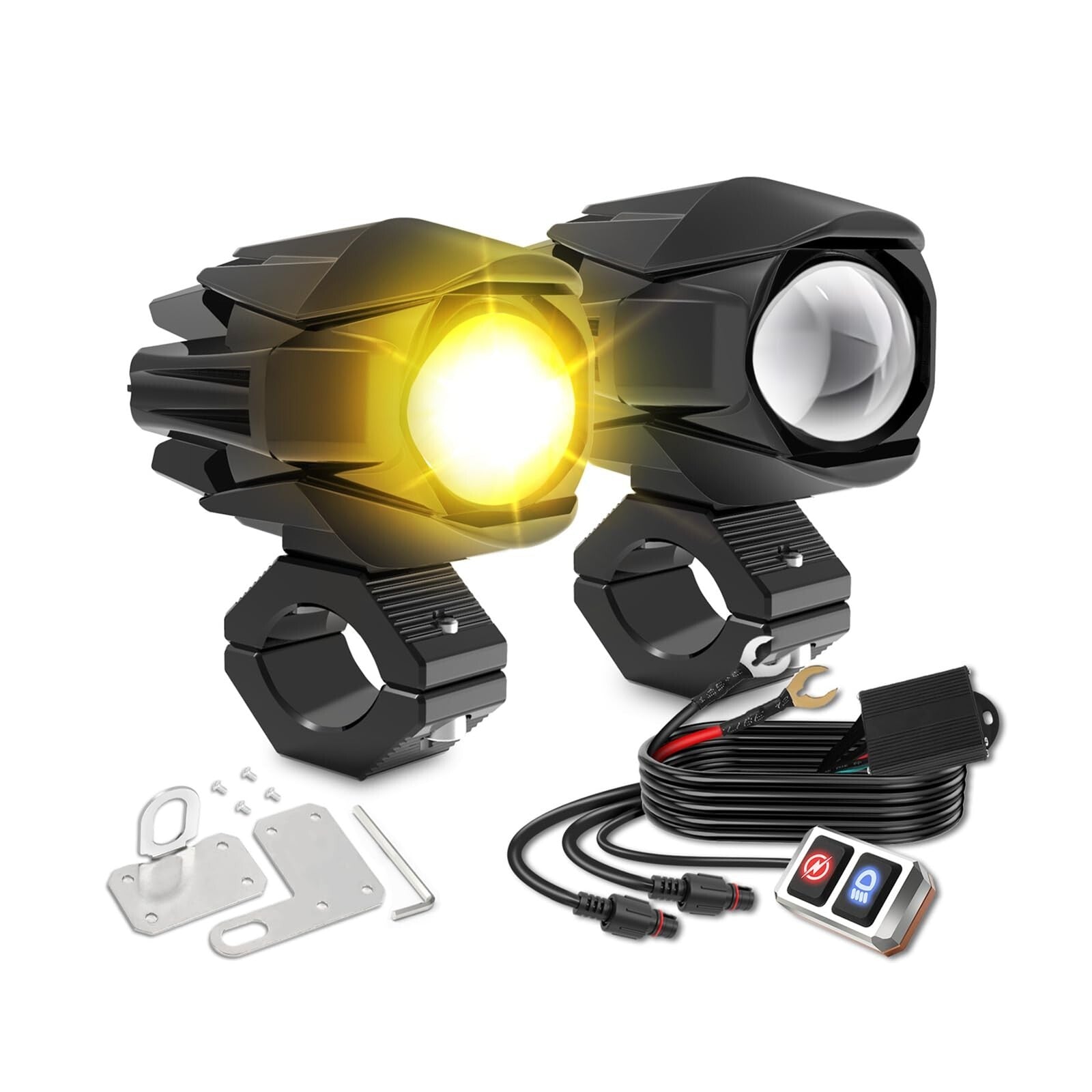 LED Motorcycle Fog Lights 60W 18000LM Driving Auxiliary Lights 7 Modes Amber ...