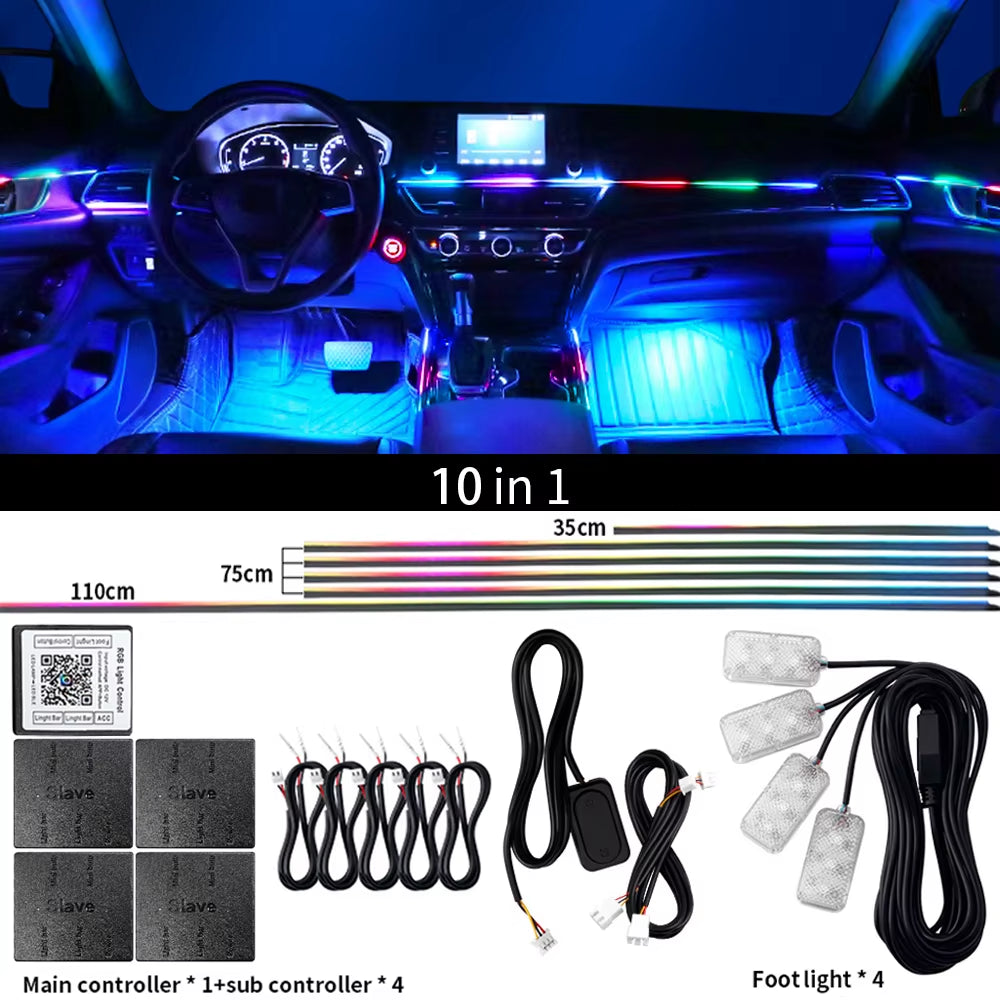 Universal LED Ambient Light Car Interior Symphony Fullcolor Streamer RGB 64Color Hidden Acrylic Strip Decoration Atmosphere Lamp