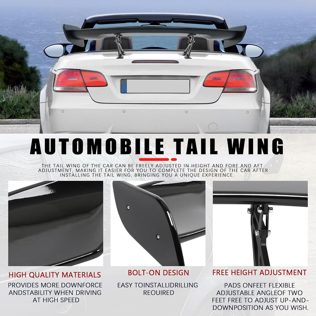 57 Inch GT Wing Rear Trunk Spoiler Wing Gloss Black Compatible with Universal Car Spoiler Rear Wing Rear Trunk Spoiler GT Style Wing Spoiler Gloss Black