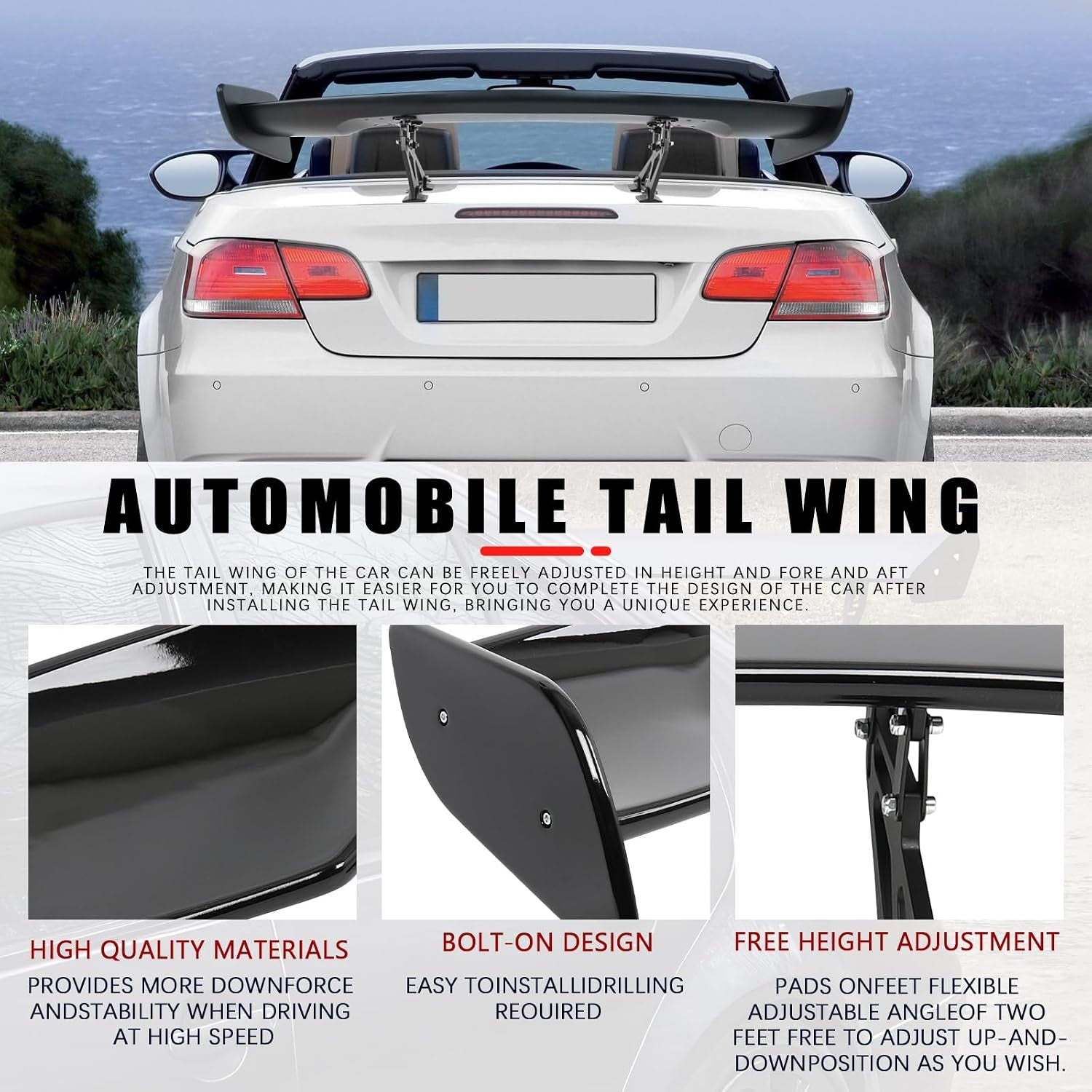 57 Inch GT Wing Rear Trunk Spoiler Wing Gloss Black Compatible with Universal Car Spoiler Rear Wing Rear Trunk Spoiler GT Style Wing Spoiler Gloss Black
