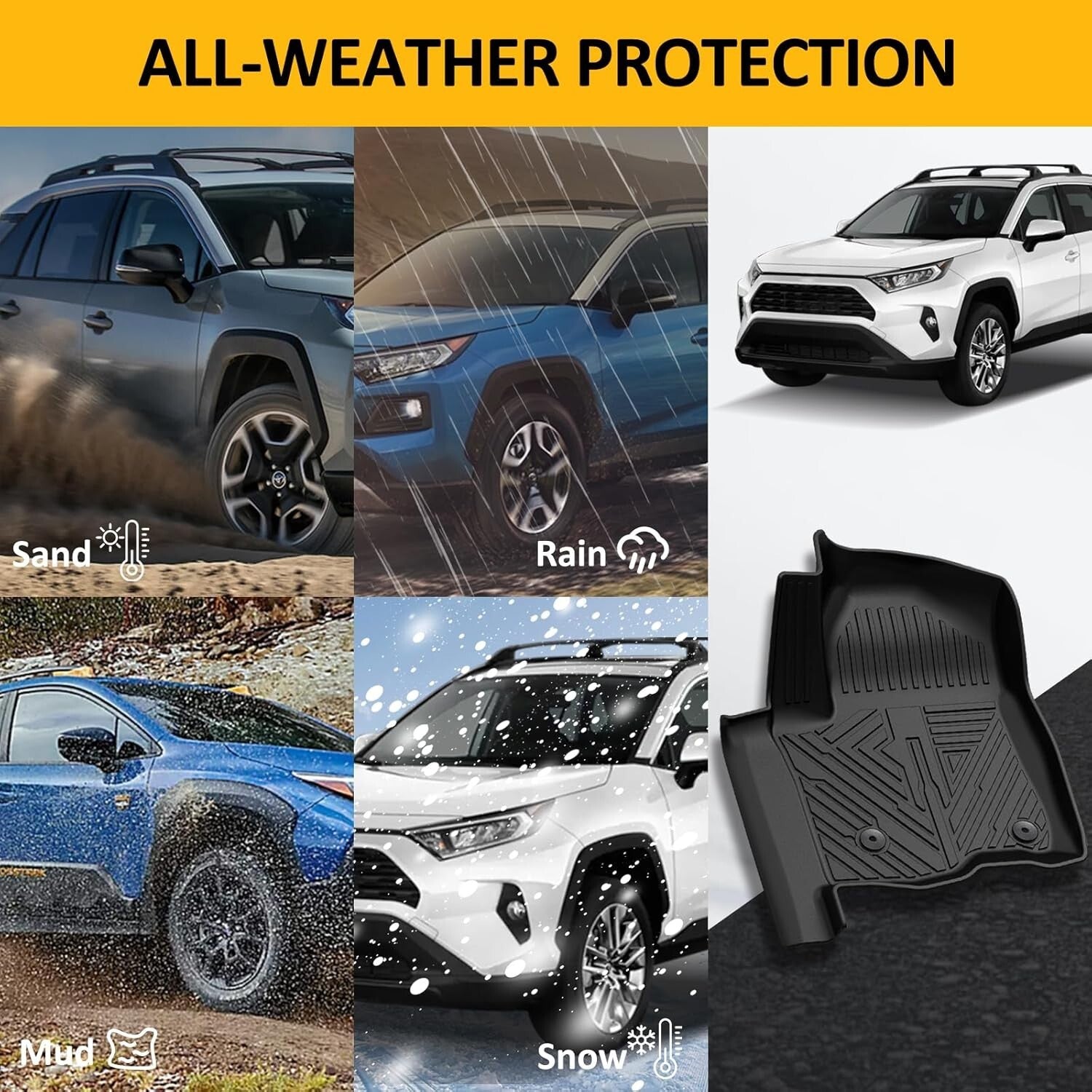 Falafa Floor Mats for Toyo-Ta RAV4 2019-2024 2025(Include Hybrid), TPE All Weath
