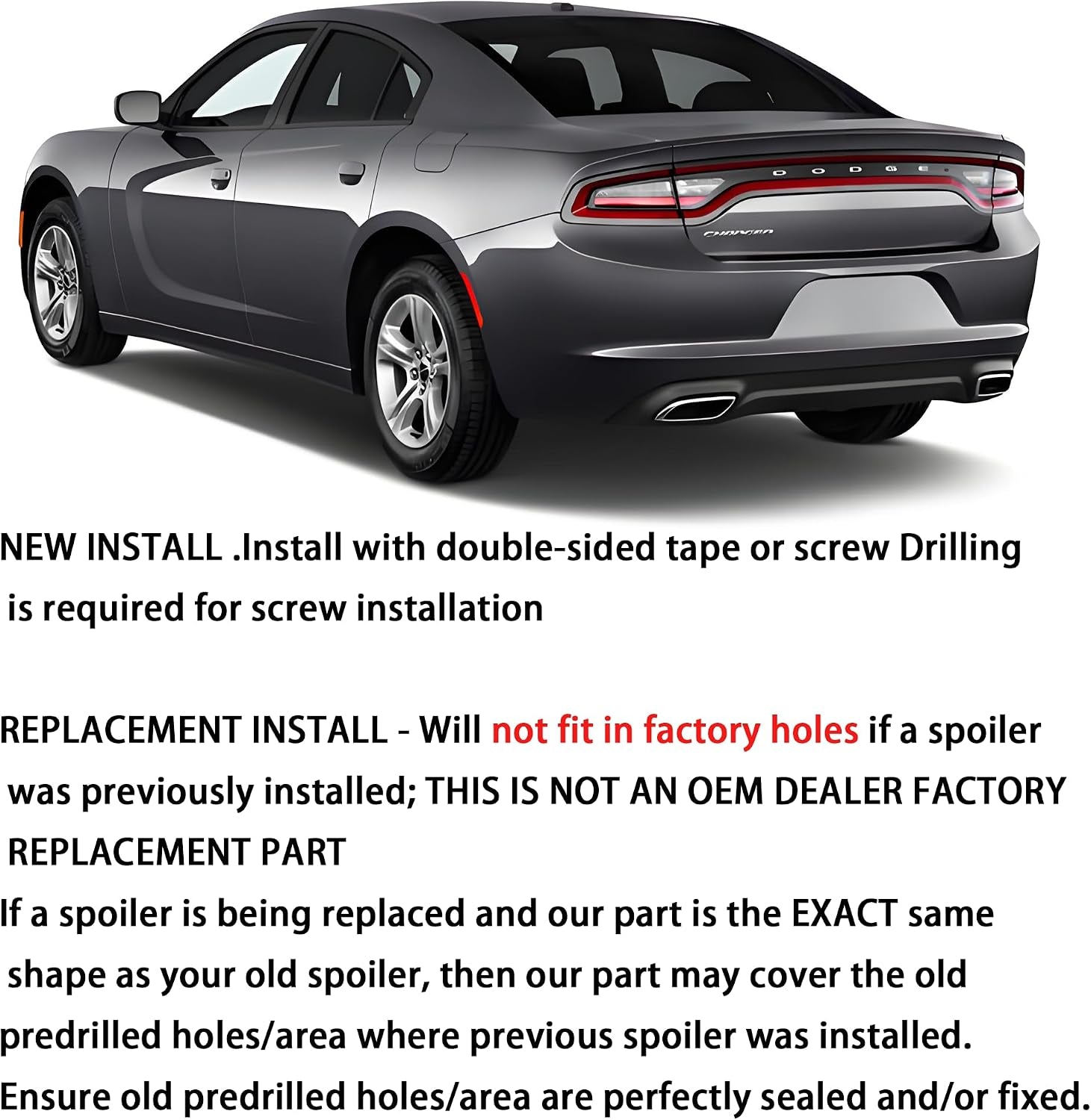 STSEV01 Rear Wickerbill Spoiler Wing Fit for Dodge Charger Se/Sxt/Srt/Gt/Rt/Daytona/Scat Pack 2011-2023, Glossy Black Hellcat Style Spoiler + Smoked Wicker Bill Exterior Accessories