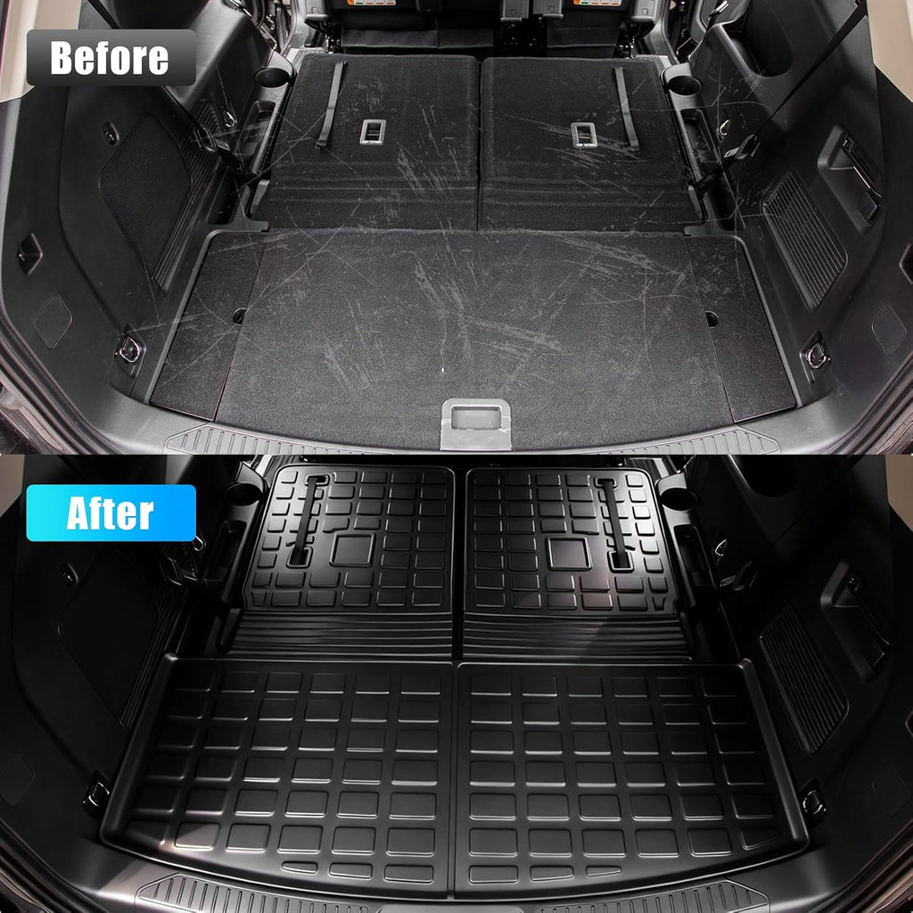 Floor Mats Compatible with 2020-2026 Ford Explorer 6-Seater Cargo Liner All Weather Trunk Mat Cargo Mat Trunk Liner 2025 Explorer Accessories (Upgrade Trunk Mat with Backrest Mat+Floor Mats)