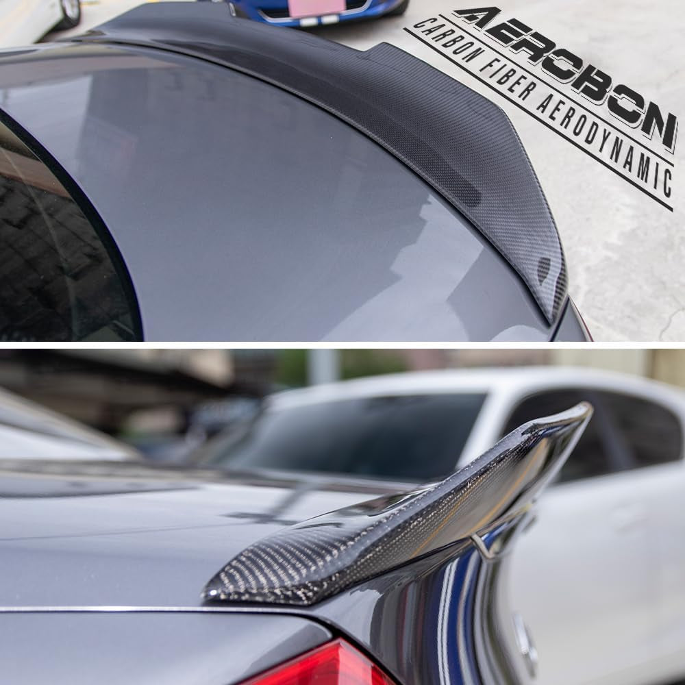 Real Carbon Fiber Trunk Spoiler Compatible with 2007-2014 Infiniti G35, G37, G25, Q40 4-Door Sedan Rear Spoiler (H Style) High Kick