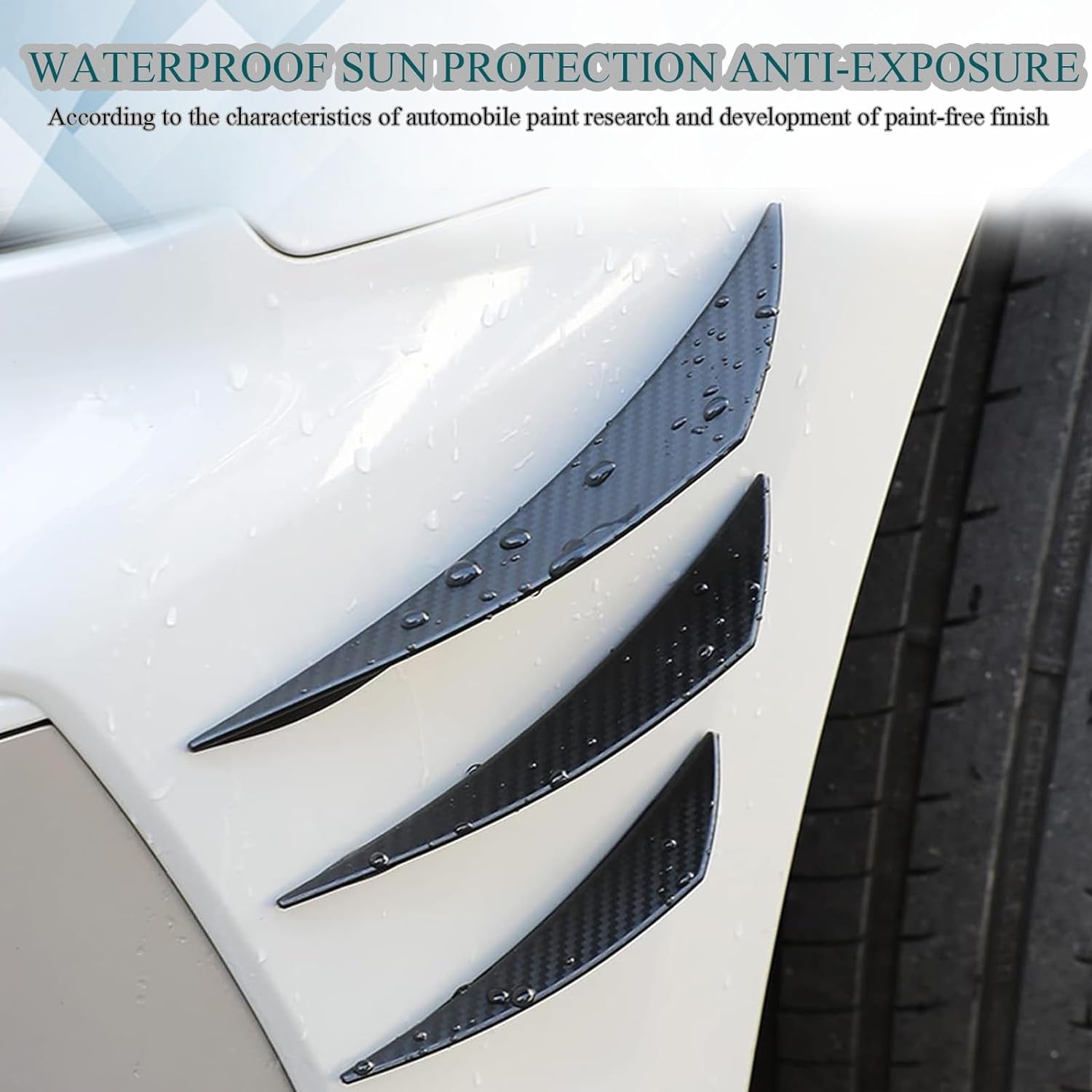 Pack-6 Car Spoiler Canards Kit, Universal Auto Front Bumper Lip Splitter, Body Anti-Collision Diffuser, Exterior Soft Rubber Decorative Stickers (Carbon Fiber Black)