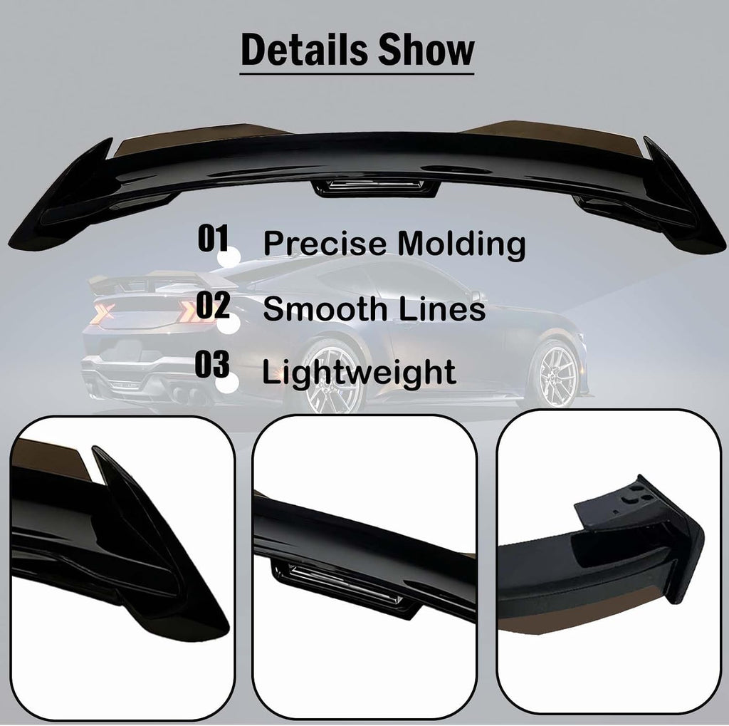 Rear Spoiler Wing Compatible with 2024-2025 Mustang Ecoboost/Ecoboost Premium/Gt/Gt Premium Convertible&Coupe, Dark Horse/Dark Horse Premium Coupe, FP Track Style Rear Spoiler, Gloss Black