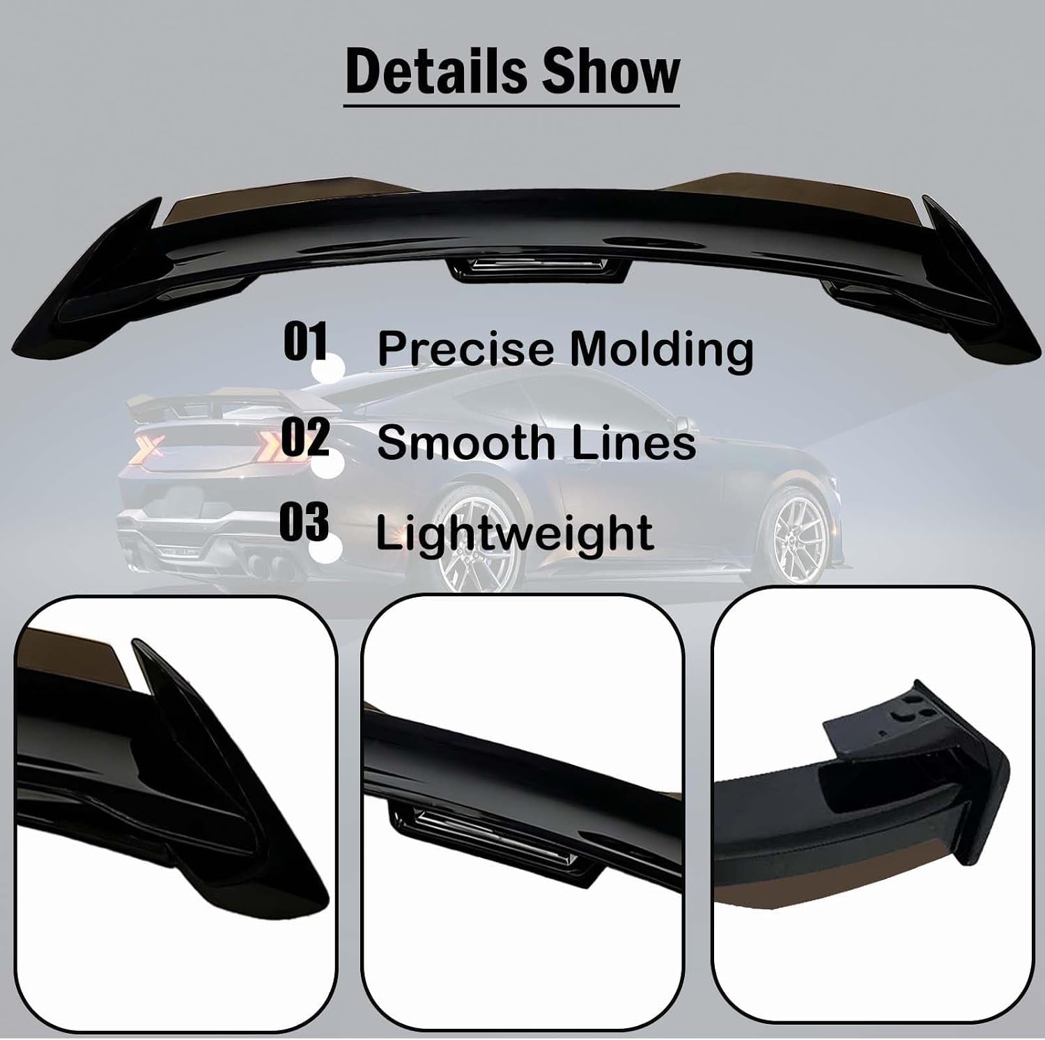 Rear Spoiler Wing Compatible with 2024-2025 Mustang Ecoboost/Ecoboost Premium/Gt/Gt Premium Convertible&Coupe, Dark Horse/Dark Horse Premium Coupe, FP Track Style Rear Spoiler, Gloss Black
