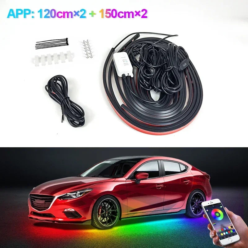 Car Underglow Neon LED Lights for Chassis Strip Light under Car Floor Lighting Auto Atmosphere Lamp Underlights RGB Colorful