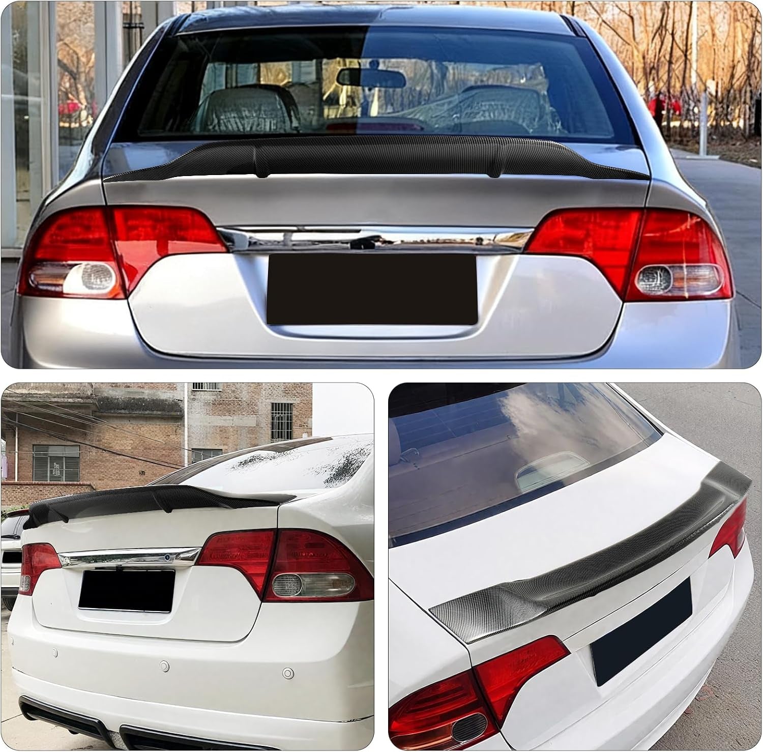 Carbon Fiber Rear Spoiler Wing Compatible with 2006-2011 8Th Gen Honda Civic Sedan, High-Kick Trunk Spoiler Wing