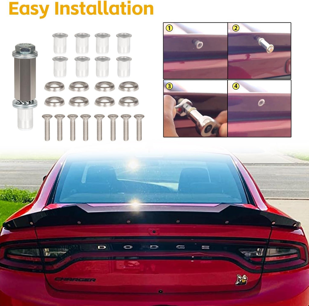 Venom V2 Rear Wickerbill Spoiler for Dodge Charger 2015-2024 SRT Scat Pack Hellcat Daytona -2 Pieces Add-On Style Wicker Bill Spoiler with Rivnut Tool (Gloss Black)