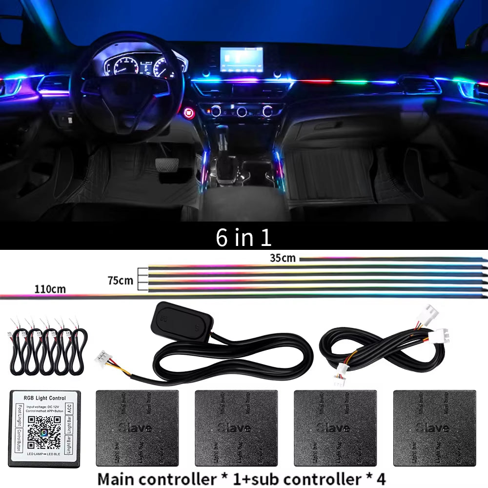 Universal LED Ambient Light Car Interior Symphony Fullcolor Streamer RGB 64Color Hidden Acrylic Strip Decoration Atmosphere Lamp