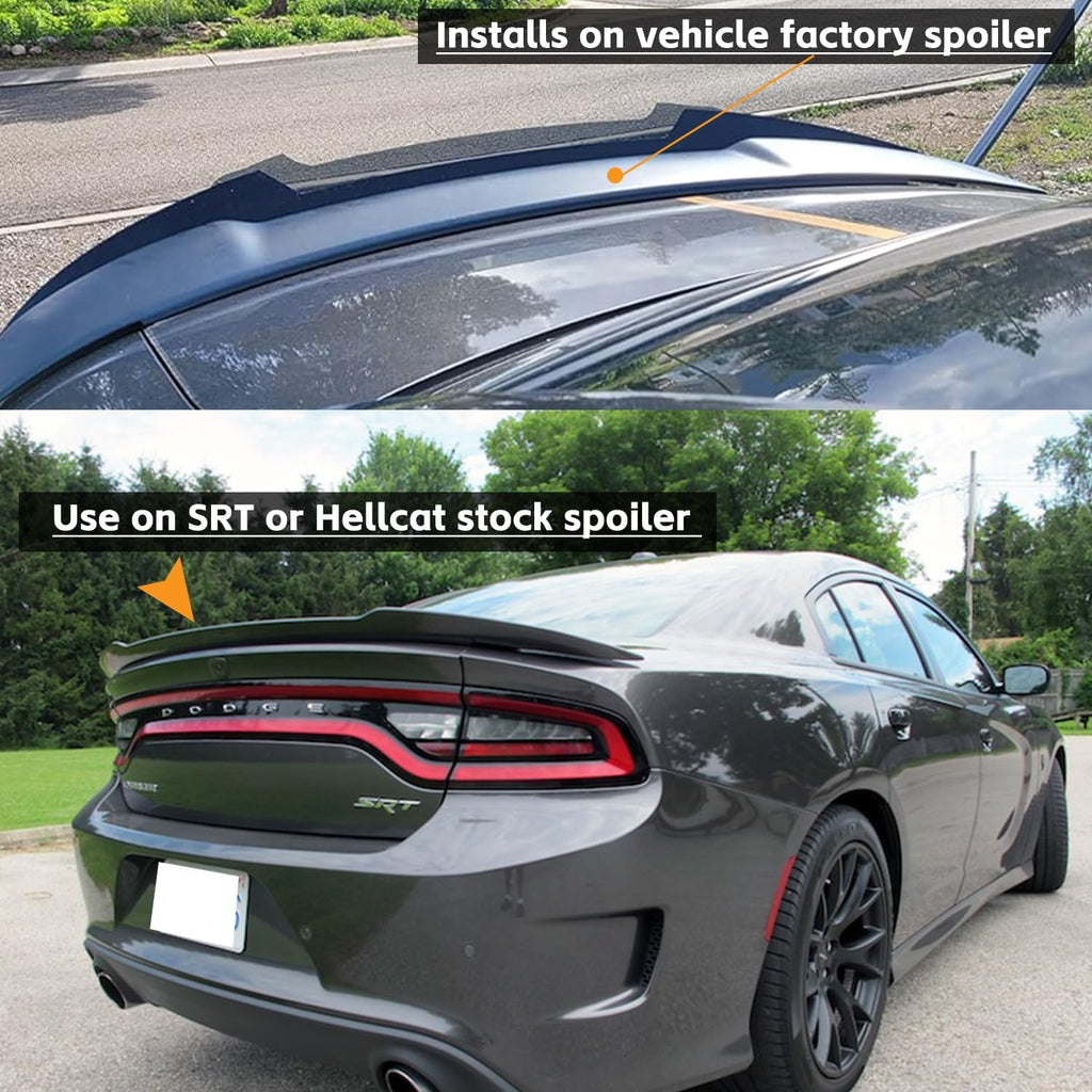 Venom V2 Rear Wickerbill Spoiler for Dodge Charger 2015-2024 SRT Scat Pack Hellcat Daytona -2 Pieces Add-On Style Wicker Bill Spoiler with Rivnut Tool (Gloss Black)