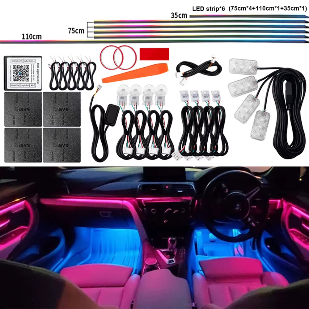 Universal LED Ambient Light Car Interior Symphony Fullcolor Streamer RGB 64Color Hidden Acrylic Strip Decoration Atmosphere Lamp