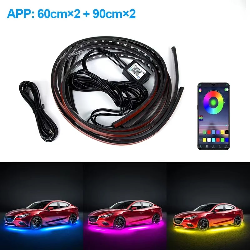 Car Underglow Neon LED Lights for Chassis Strip Light under Car Floor Lighting Auto Atmosphere Lamp Underlights RGB Colorful